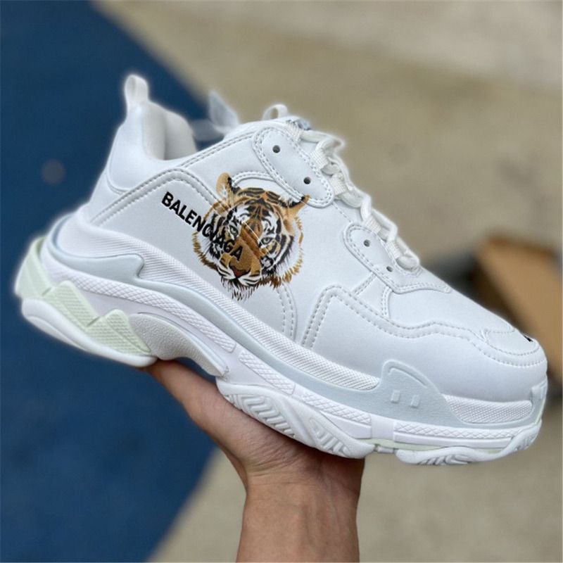 Ba*len*cia*ga triple s x g*u*i tiger print sneaker in white