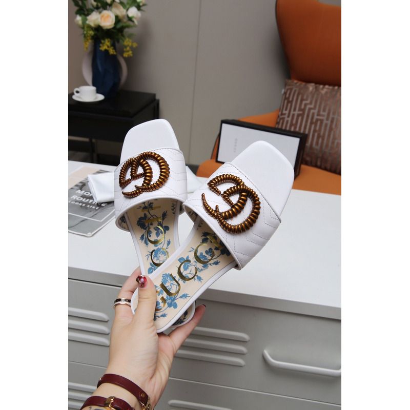 G*u*i womens slide with double g white