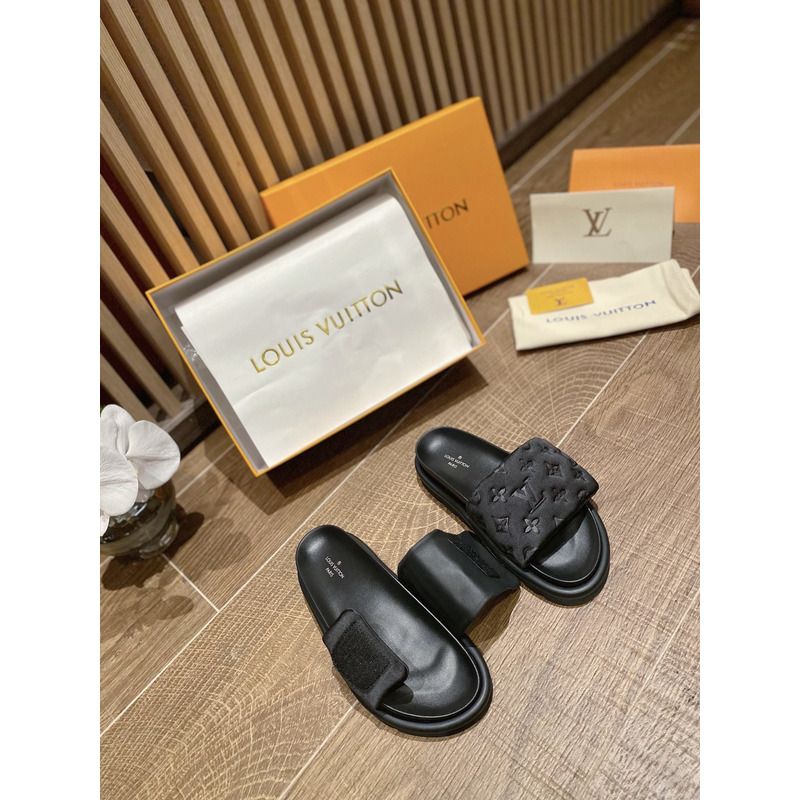 LV POOL PILLOW BLACK SLIDES