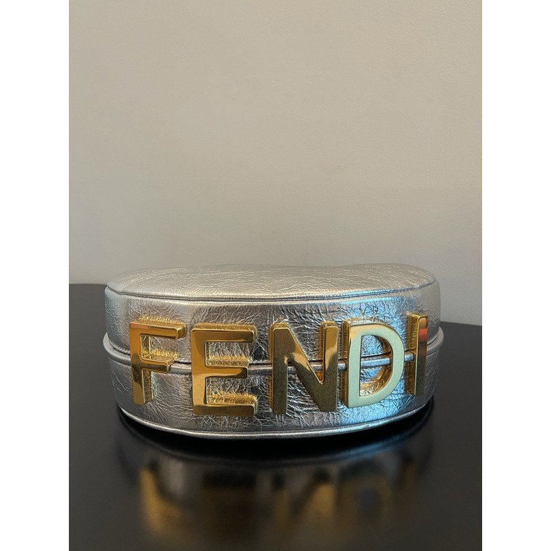 F**di graphy middle laminated leather bag silver