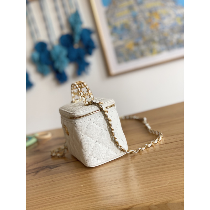 Ch*el 22s with handle caviar vanity case white