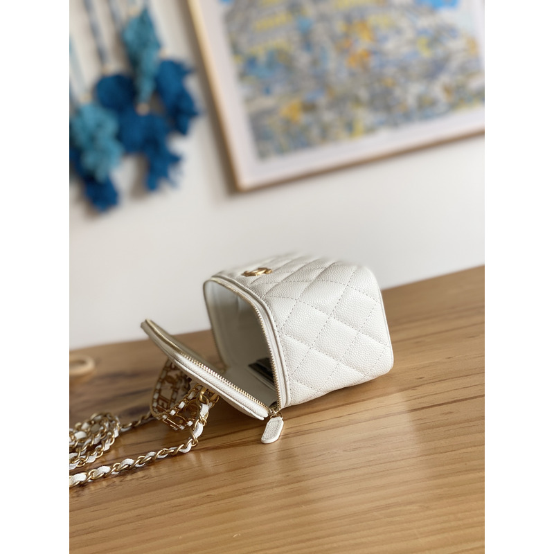 Ch*el 22s with handle caviar vanity case white