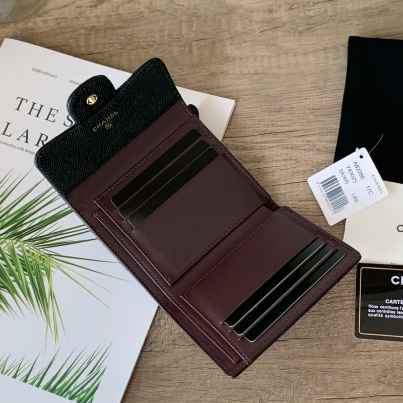 Ch*el classic small flap wallet gold tone metal black