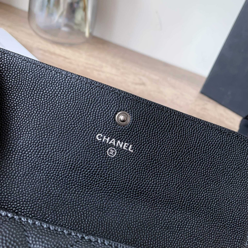 Ch*el 2.55 long flap wallet silver tone metal black