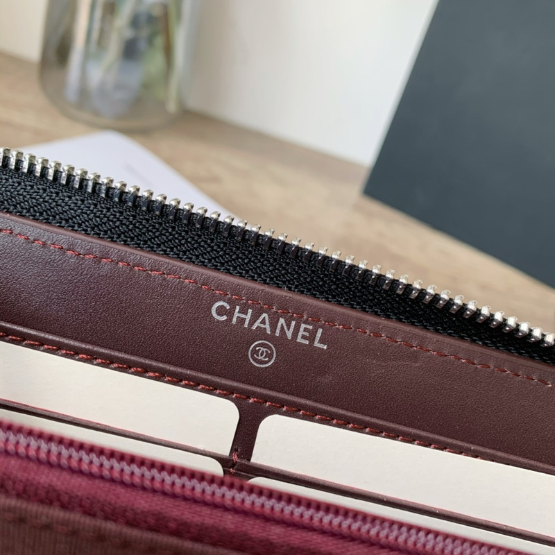 Ch*el classic long zipped wallet silver tone metal black