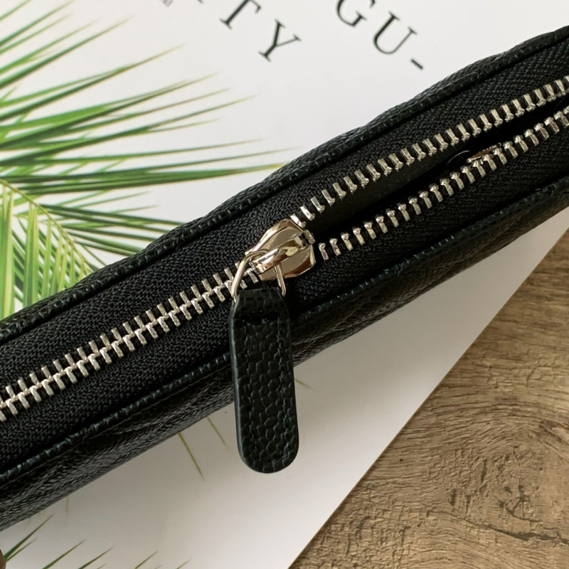 Ch*el classic long zipped wallet silver tone metal black