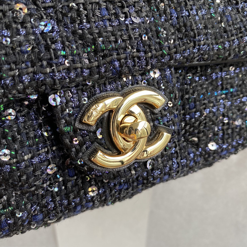 Ch*el large pearl handle flap bag black