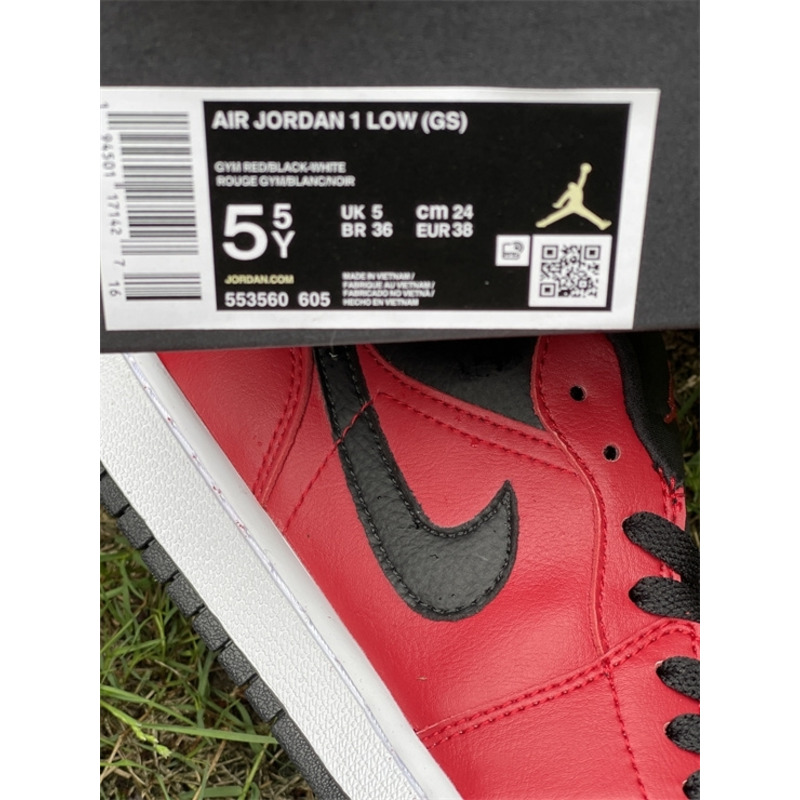 Air Jordan 1 Low Reverse Bred Pebbled Swoosh Sneaker Gym Red/Black-White