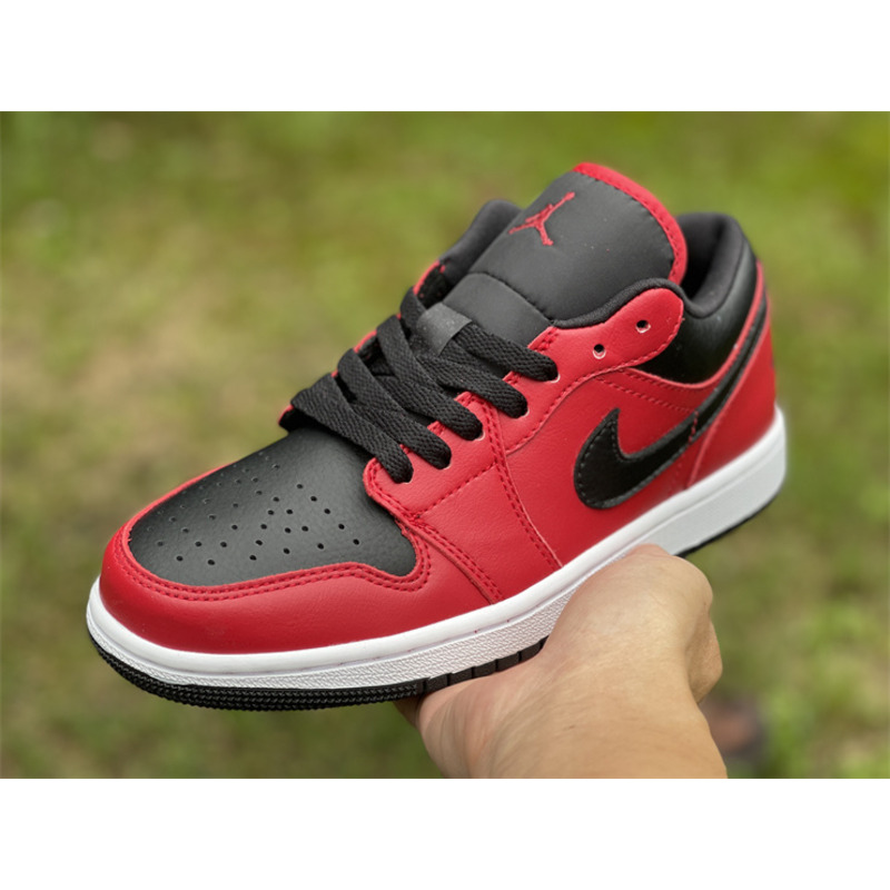 Air Jordan 1 Low Reverse Bred Pebbled Swoosh Sneaker Gym Red/Black-White