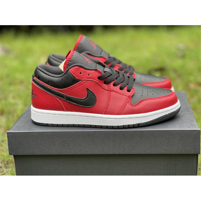 Air Jordan 1 Low Reverse Bred Pebbled Swoosh Sneaker Gym Red/Black-White