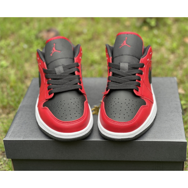 Air Jordan 1 Low Reverse Bred Pebbled Swoosh Sneaker Gym Red/Black-White