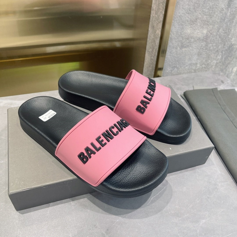 Ba*len*cia*ga 3d logo print pool slide sandal black & pink