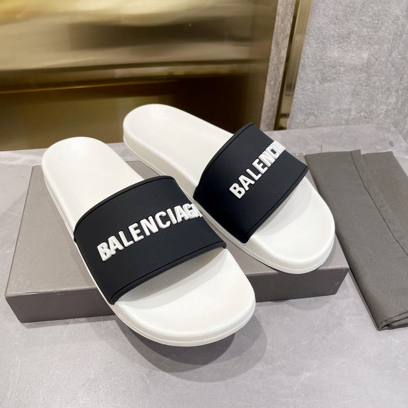 Ba*len*cia*ga 3d logo print pool slide sandal black & white