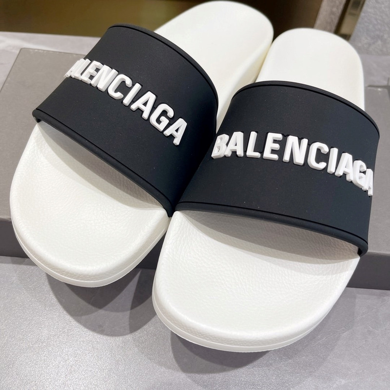 Ba*len*cia*ga 3d logo print pool slide sandal black & white