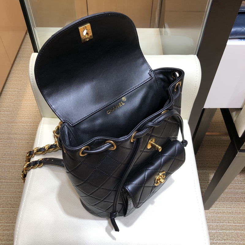 Ch*el lambskin duma gold hardware backpack black