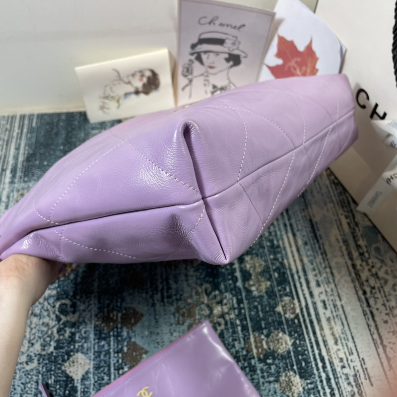 Ch*el 22 handbag shiny calfskin gold-tone & metal purple