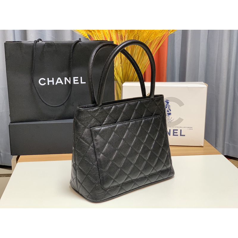 Ch*el medallion tote bag ghw caviar skin leather black