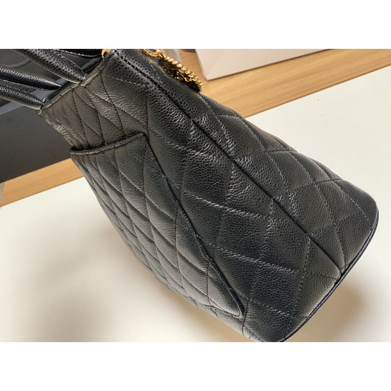 Ch*el medallion tote bag ghw caviar skin leather black