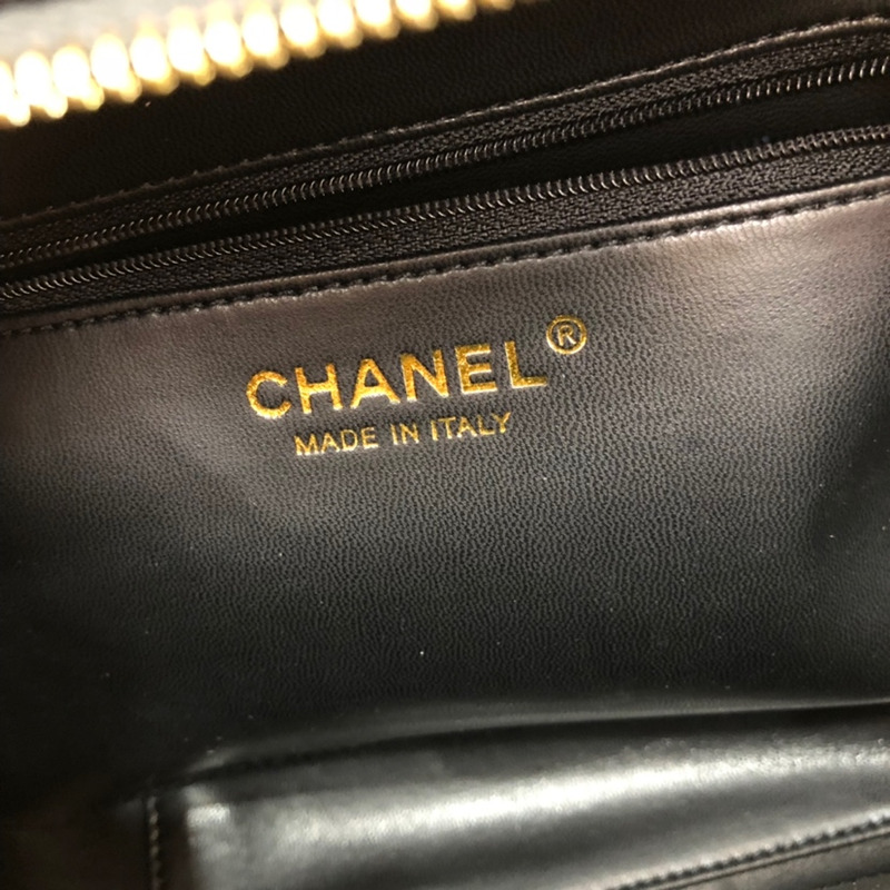 Ch*el leather vanity case black bag