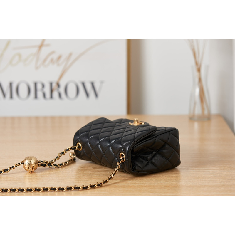 ch*el flap bag black gold cc gold beads with suede Di*m*nd pattern shoulder bag