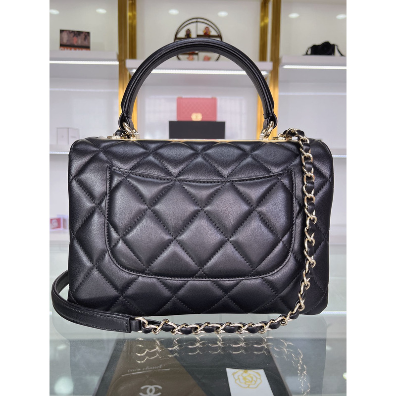 Ch*el  sheepskin and gold metal black flap bag