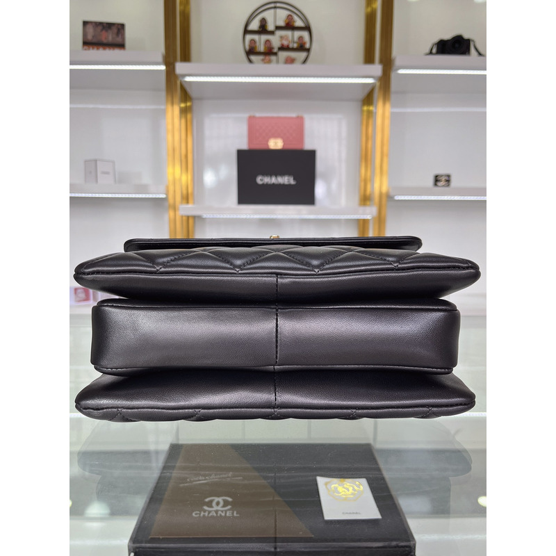 Ch*el  sheepskin and gold metal black flap bag