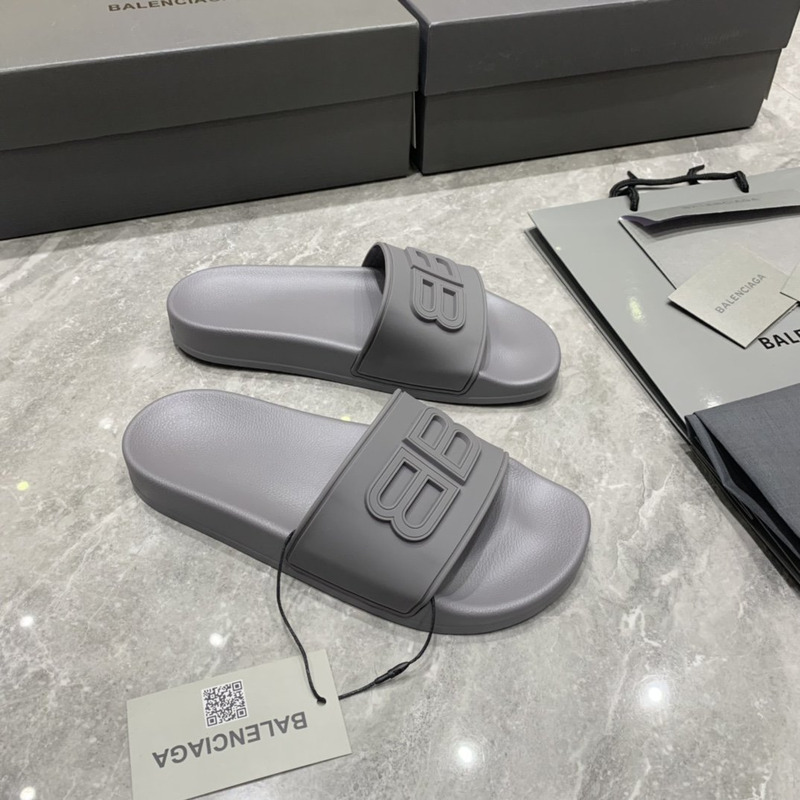 Ba*len*cia*ga  pool slides 3d bb logo gray