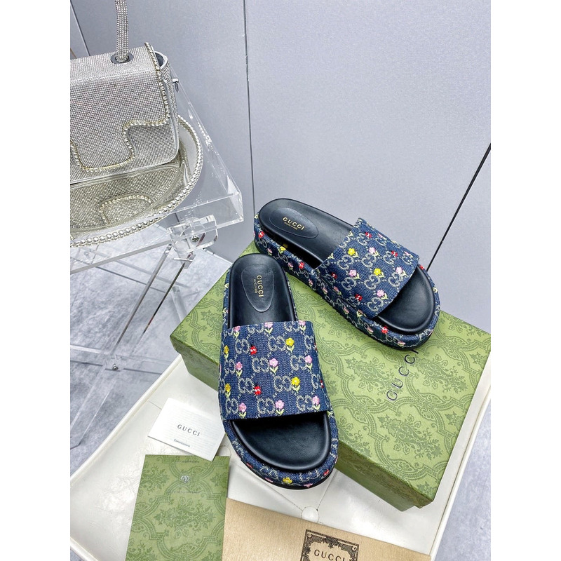 G*u*i women''s platform velvet sandal denim blue