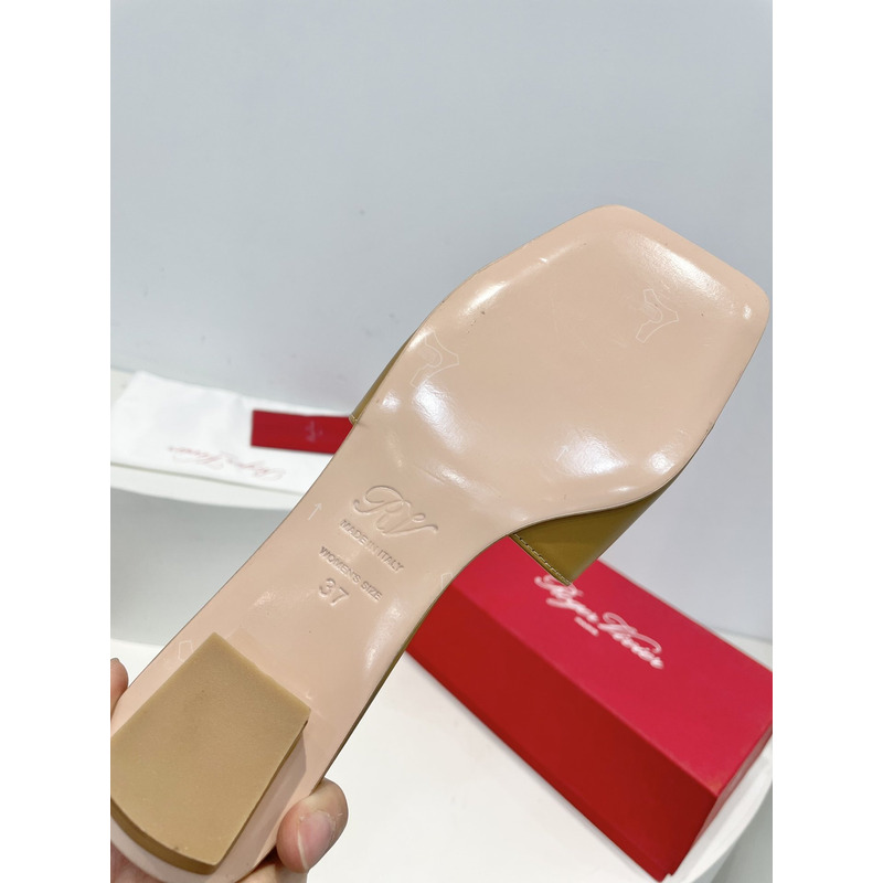 Roger Vivier Covered Buckle Leather Mules Dark Beige