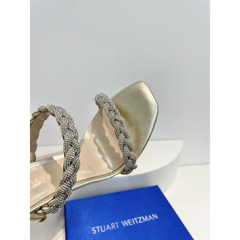 Stuart Weitzman Nudist Curve Crystal Embellished Sandals White