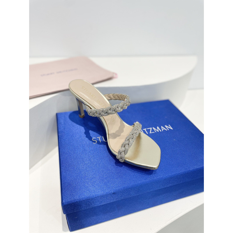 Stuart Weitzman Nudist Curve Crystal Embellished Sandals White