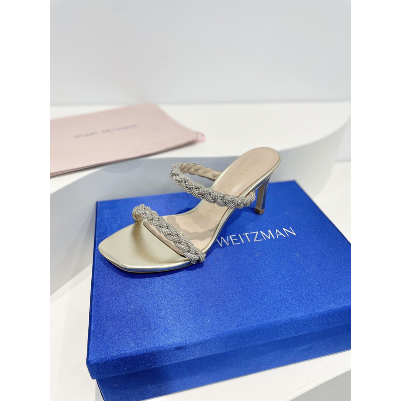 Stuart Weitzman Nudist Curve Crystal Embellished Sandals White