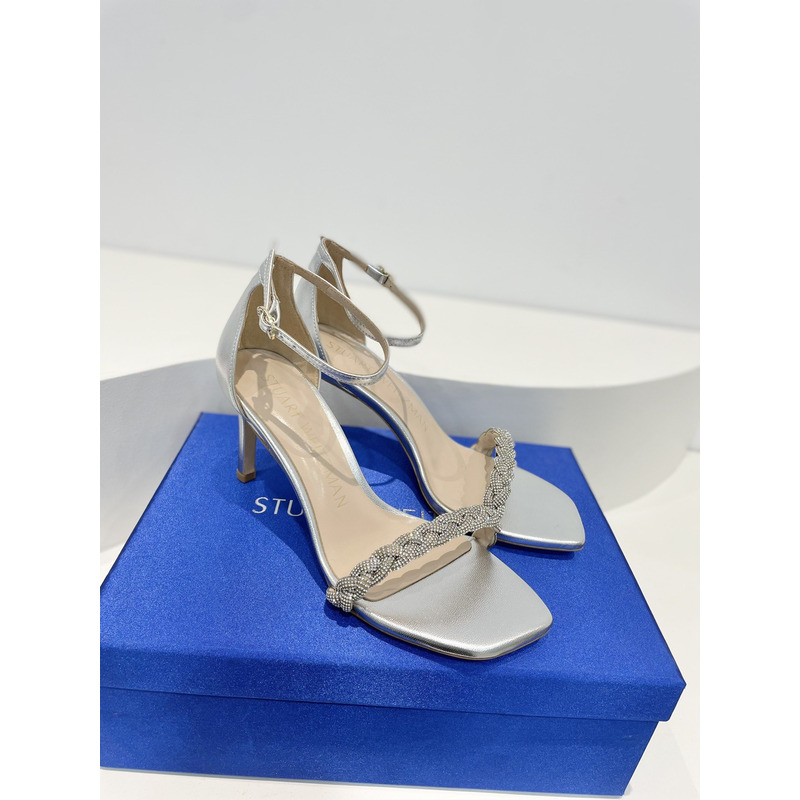 Stuart Weitzman Nudist Curve Crystal Embellished Sandals Grey