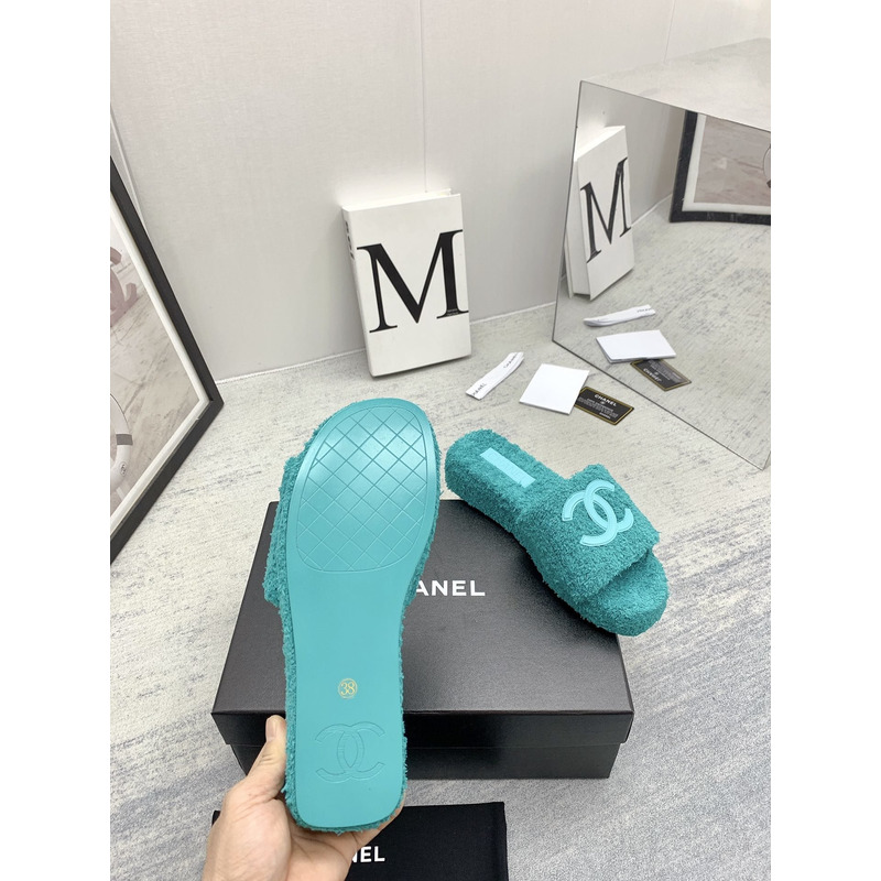 Ch*el lamb down fabric mules green