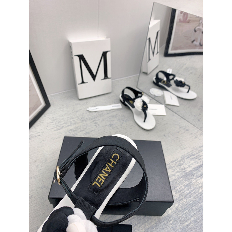 Ch*el camellia sandals black and white