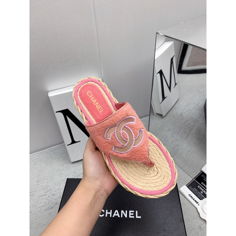 Ch*el casual style flip flops elegant style logo flat sandals pink