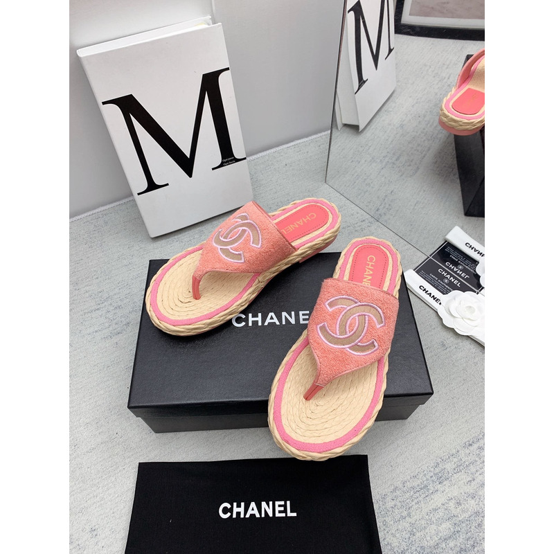 Ch*el casual style flip flops elegant style logo flat sandals pink