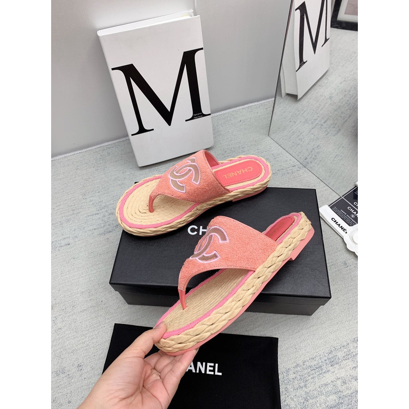 Ch*el casual style flip flops elegant style logo flat sandals pink