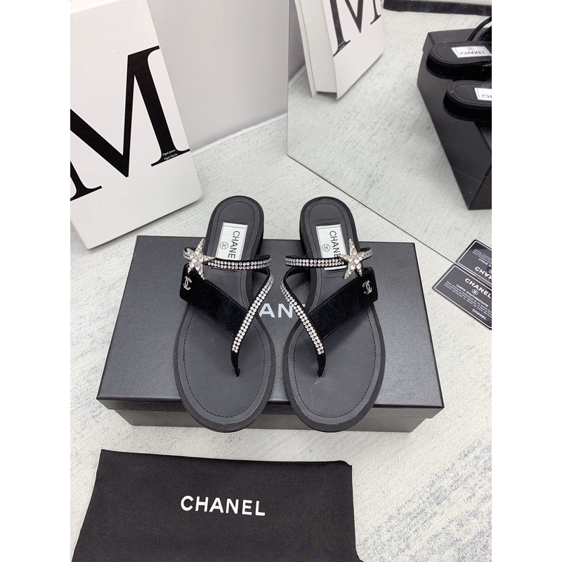 Ch*el suede calfskin & strass sandal black
