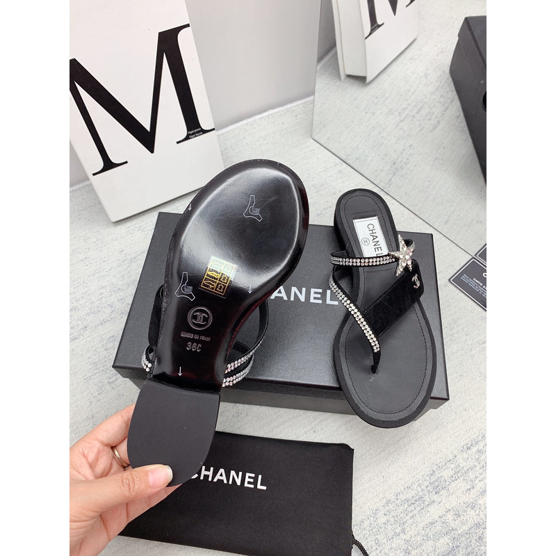 Ch*el suede calfskin & strass sandal black