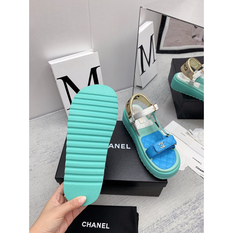 Ch*el leather sandals mint&blue
