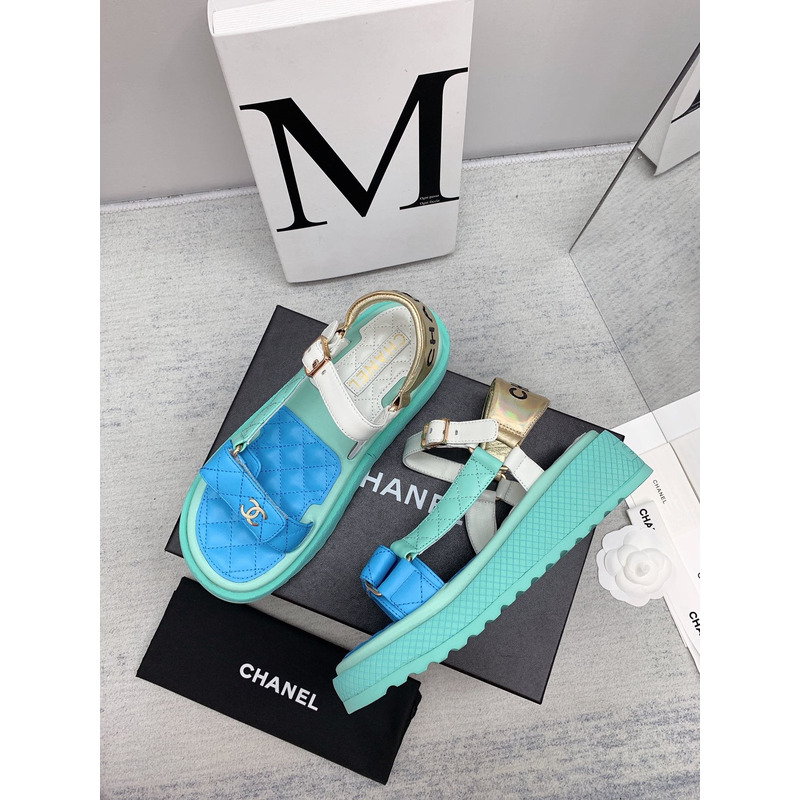 Ch*el leather sandals mint&blue