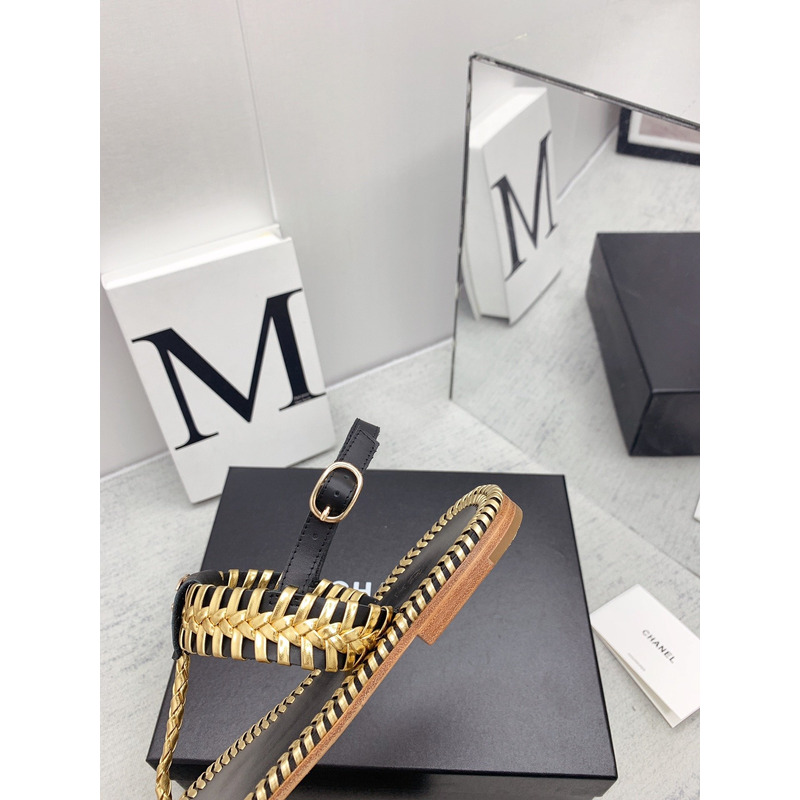 Ch*el braided flat thong sandals black