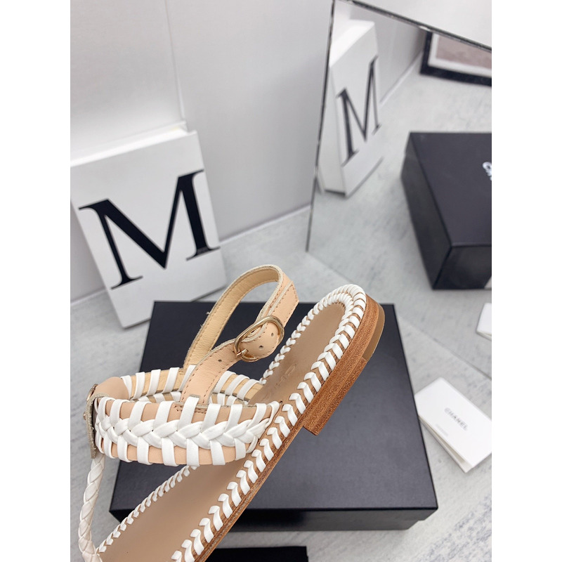 Ch*el braided flat thong sandals beige