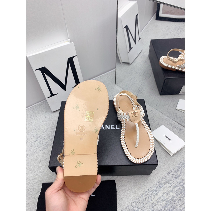 Ch*el braided flat thong sandals beige