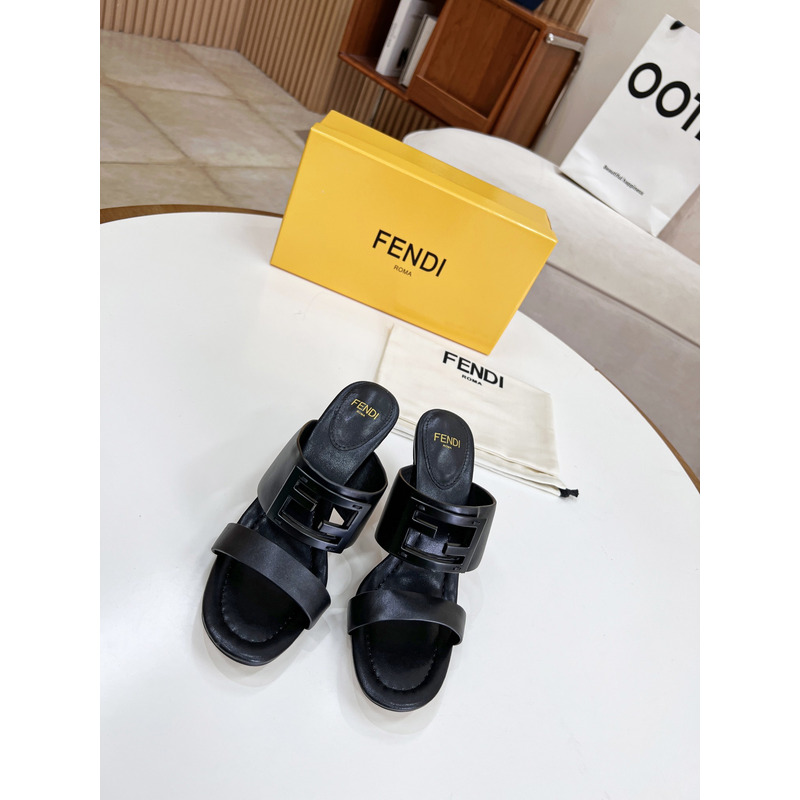 F**di baguette leather slides black