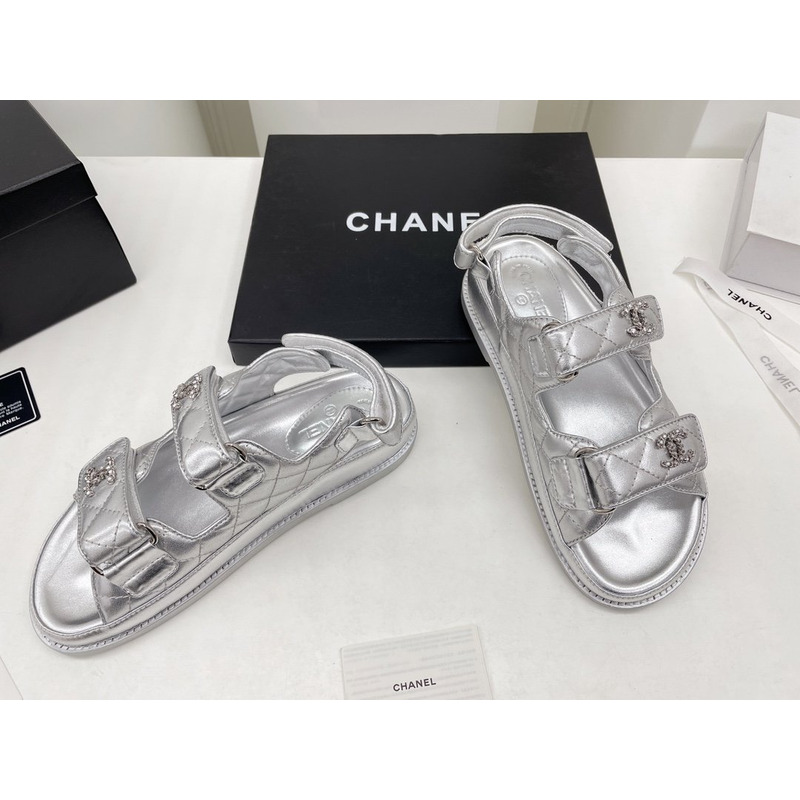 Ch*el dad sandals leather silver
