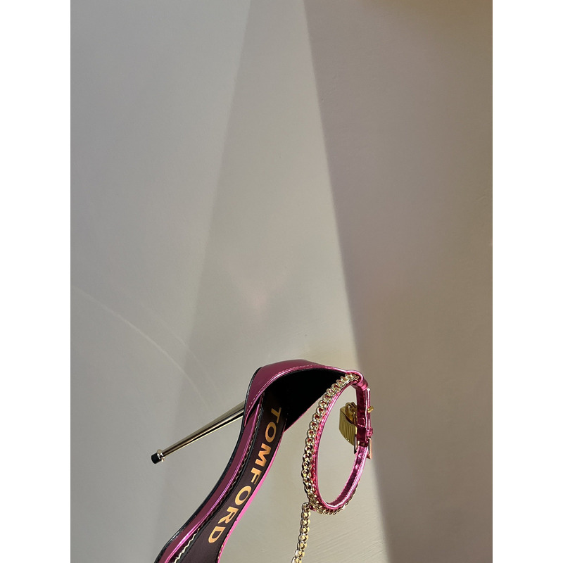 Tom Ford Padlock Mirror Leather Heels Fuchsia