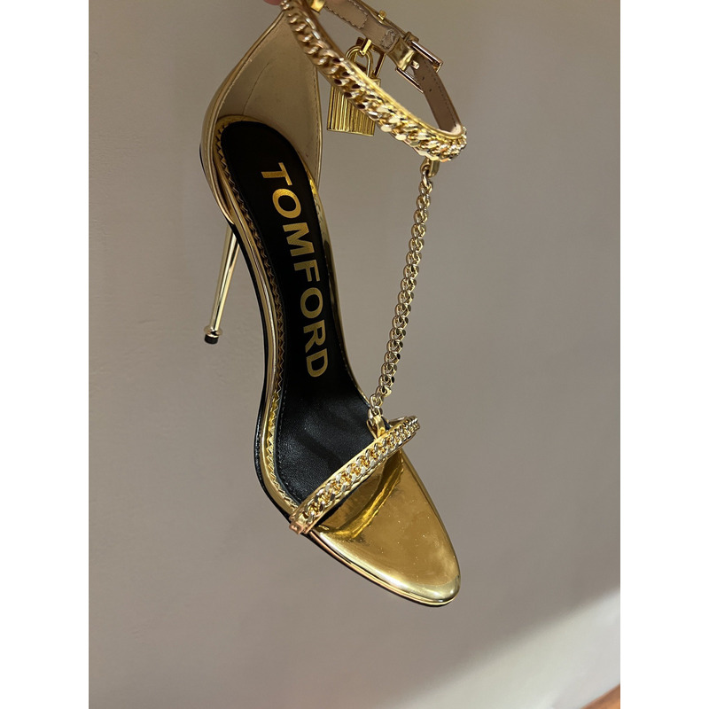 Tom Ford Padlock Mirror Leather Heels Gold
