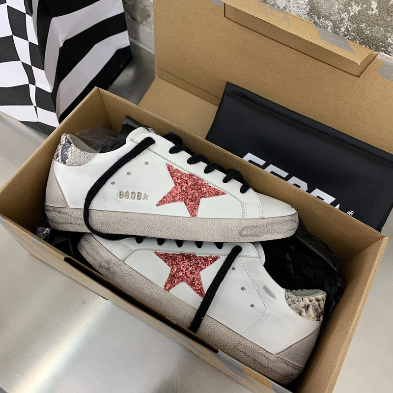 golden goose S*per-star sneakers with red glitter and grey heel tab